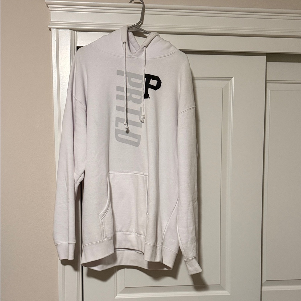 White Hoodie with Black and Gray Accents